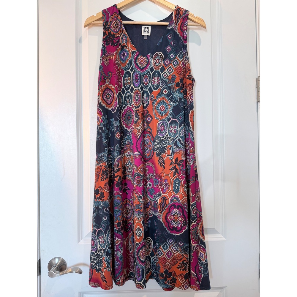 Anne Klein Women Multi Color Medallion Print V-Neck Sleeveless Shift Dress 10